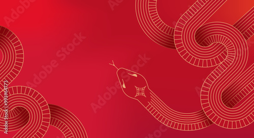 Chinese new year 2025 year of the Snake. Abstract background. Linear geometric red Snake illustration. Traditional vector design. Lunar new year concept