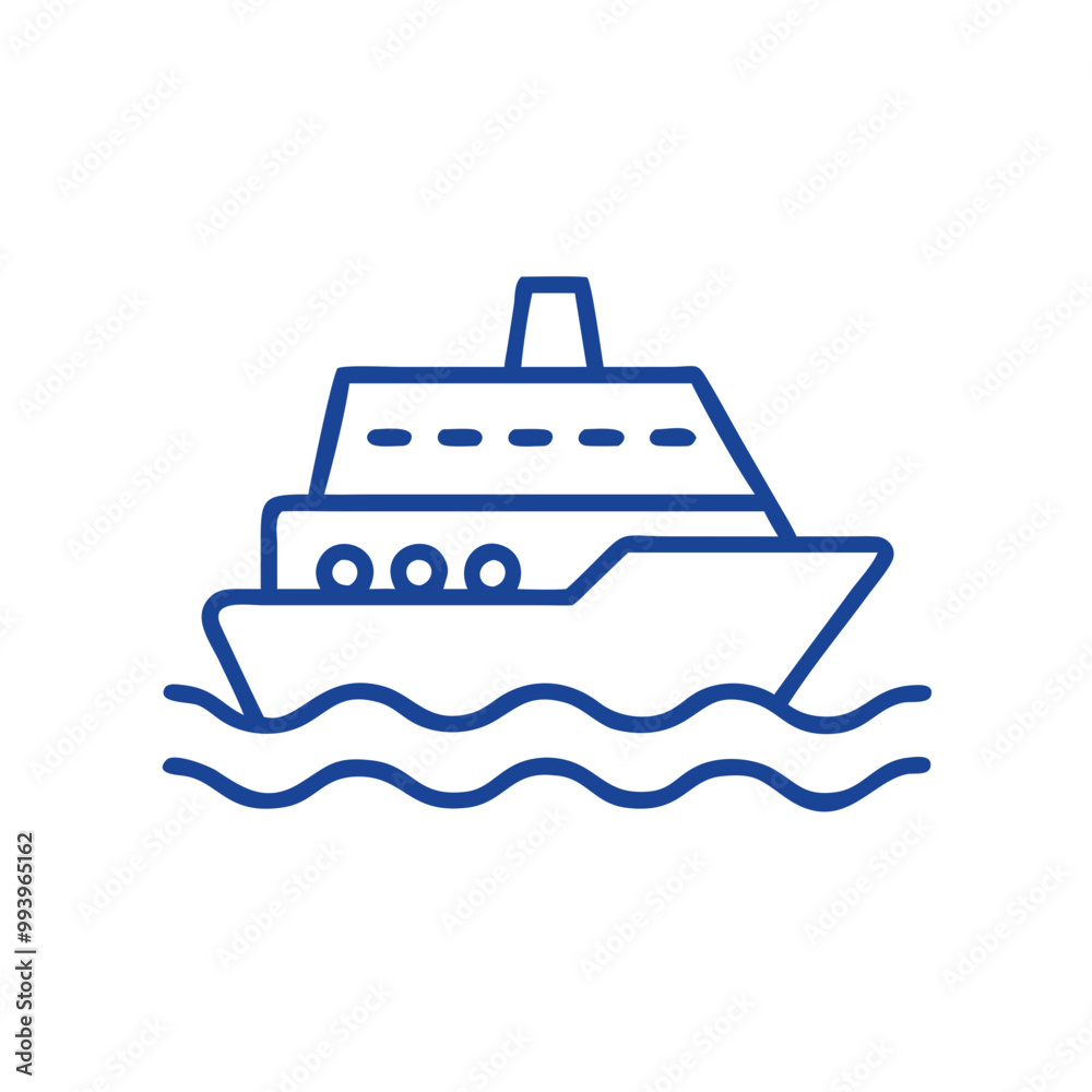 Blue vector icon of a cruise ship design for travel and maritime enthusiasts. Blue vector icon of a cruise ship design for travel and maritime enthusiasts.