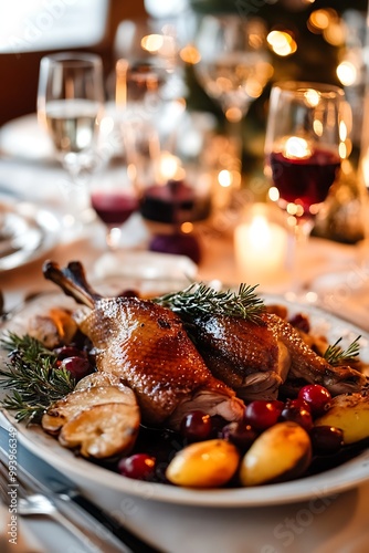 Roasted Duck with Apples and Cranberries for a Festive Meal.