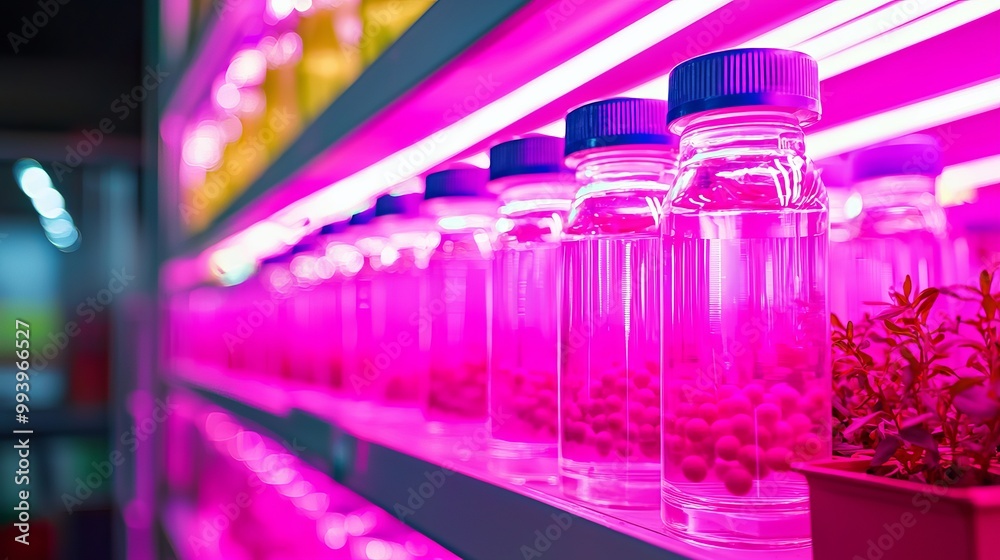 The cultivation of meat in vitro with an in-vitro biotechnological setup that is neon-illuminated The cultivation of meat in vitro with an in-vitro biotechnological setup that is neon-illuminated