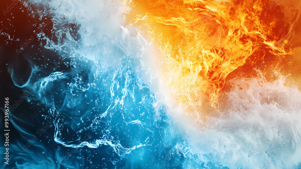 Naklejka premium Fire and water abstract composition dynamic energy. Dynamic Composition. Illustration