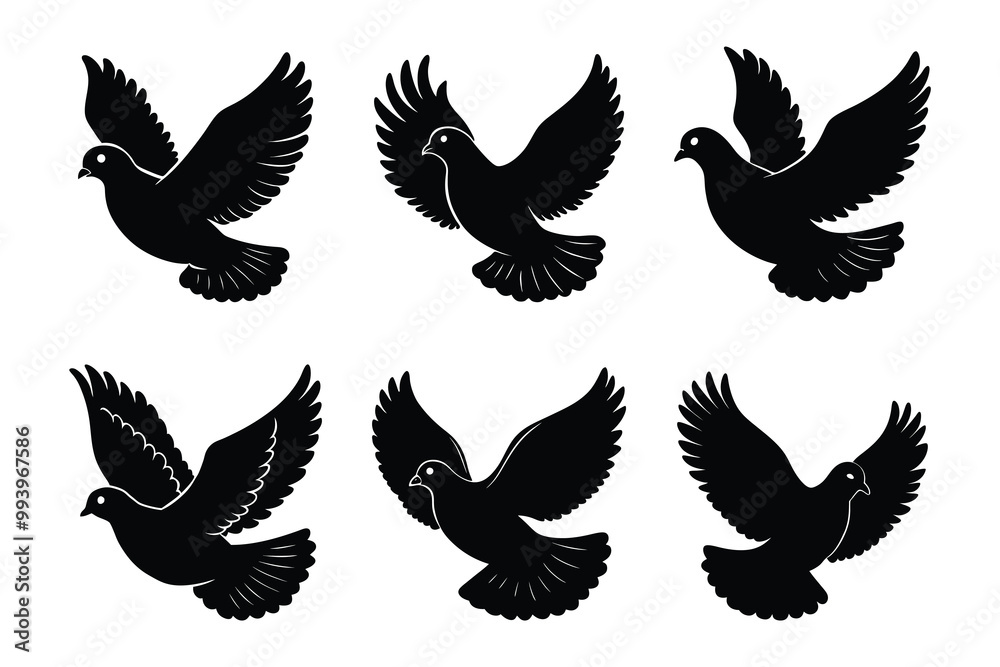 Fototapeta premium Pigeon silhouette design bundle set in creative vector clip art with a white background