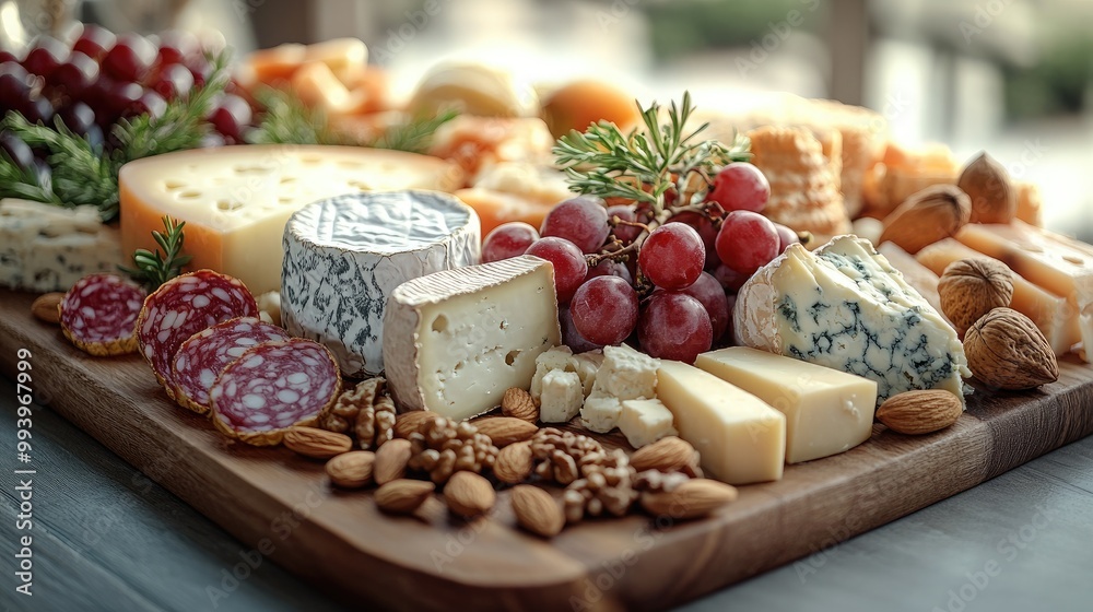 Stylish Cheeseboard with Assorted Cheeses, Nuts, and Fruits Perfect for Entertaining or Special Occasions Stylish Cheeseboard with Assorted Cheeses, Nuts, and Fruits Perfect for Entertaining or Special Occasions