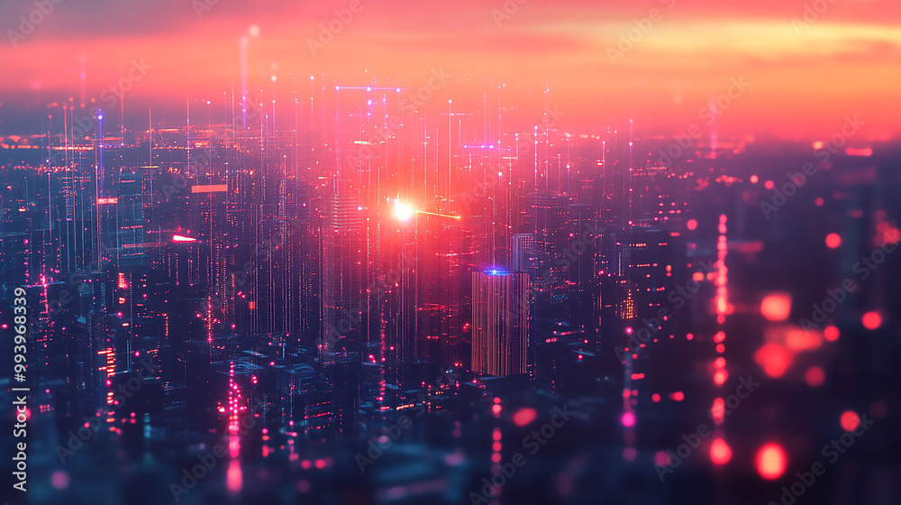 Smart city and big data connection technology, abstract line connection on night city background, communication network concept Smart city and big data connection technology, abstract line connection on night city background, communication network concept