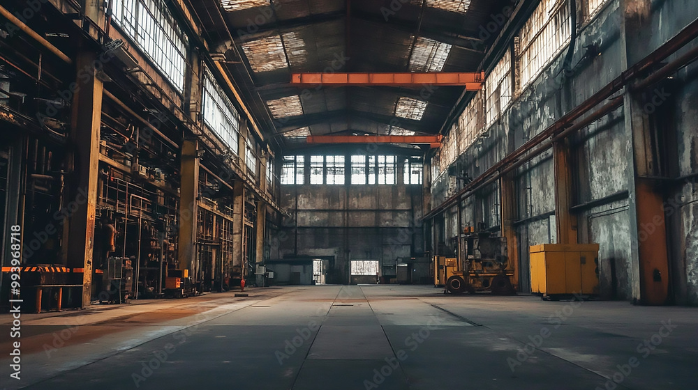 The interior of a big industrial building or factory with steel constructions Modern warehouse interior
The interior of a big industrial building or factory with steel constructions Modern warehouse interior
