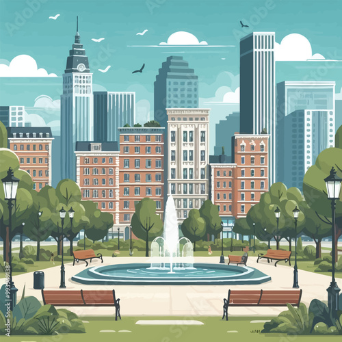 A quiet city park illustration 