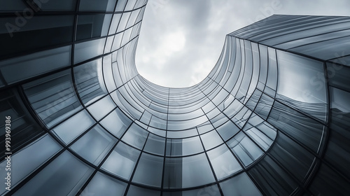 Skyscraper of office building with curve glass window