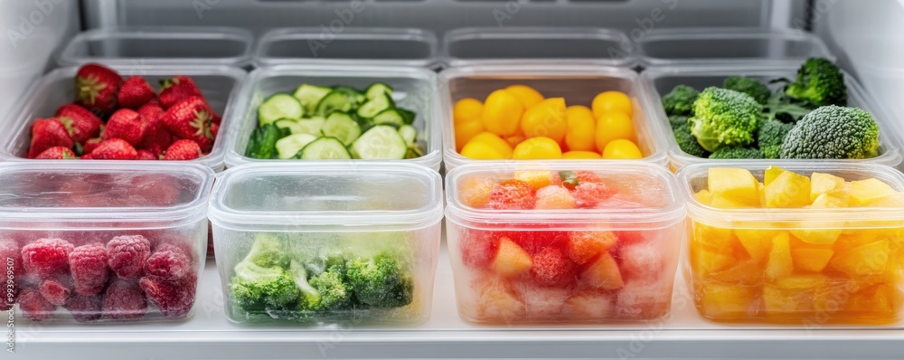 Plastic containers with different fruits and vegetables in a open fridge. frozen food storage,avocado and carrot,woman's hand take a plastic container with salad vegetable,food storage in fridge. Plastic containers with different fruits and vegetables in a open fridge. frozen food storage,avocado and carrot,woman's hand take a plastic container with salad vegetable,food storage in fridge.