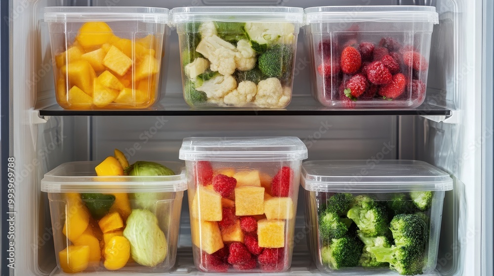 Plastic containers with different fruits and vegetables in a open fridge. frozen food storage,avocado and carrot,woman's hand take a plastic container with salad vegetable,food storage in fridge. Plastic containers with different fruits and vegetables in a open fridge. frozen food storage,avocado and carrot,woman's hand take a plastic container with salad vegetable,food storage in fridge.