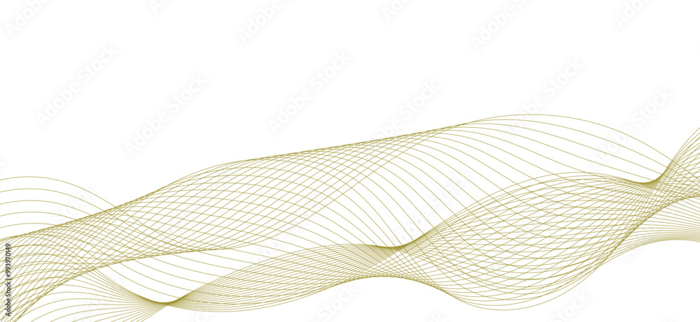 Wave lines gold smooth flowing dynamic isolated on white background. Technology, digital, communication, science, music concept vector background illustration Wave lines gold smooth flowing dynamic isolated on white background. Technology, digital, communication, science, music concept vector background illustration