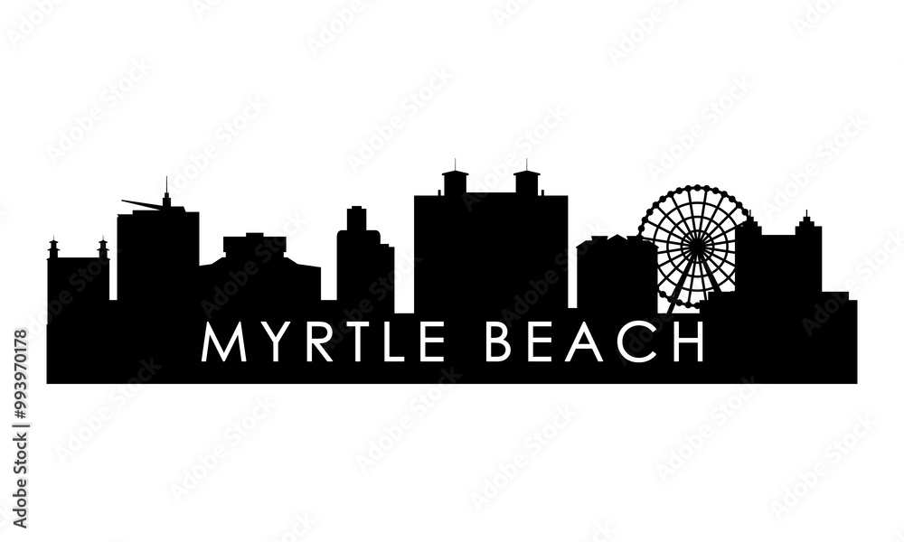 Myrtle Beach skyline silhouette. Black Myrtle Beach city design isolated on white background. Myrtle Beach skyline silhouette. Black Myrtle Beach city design isolated on white background.