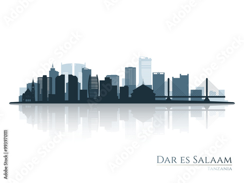 Dar es Salaam skyline silhouette with reflection. Landscape Dar es Salaam, Tanzania. Vector illustration.