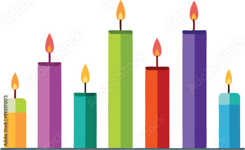Colorful candles in various heights, lit for Day of the Dead celebration