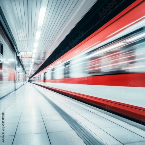 High-speed train in motion at a subway station with blurred background and long exposure effect