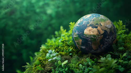 A creative advertising poster promoting Green Earth Day, featuring clean design elements and a vibrant green theme, with ample copy space