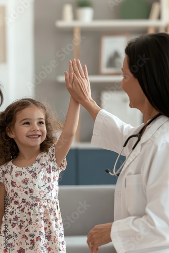 Wallpaper Mural Heartwarming Gesture of Encouragement Doctor and Girl High-Five in Bright Clinic Torontodigital.ca
