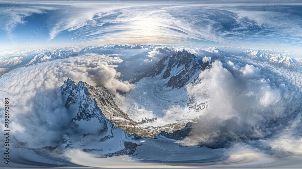 Fototapeta premium A 360degree view from a highaltitude mountain peak