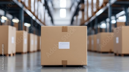 A stacked collection of cardboard boxes in a spacious warehouse, showcasing organization and efficient storage.