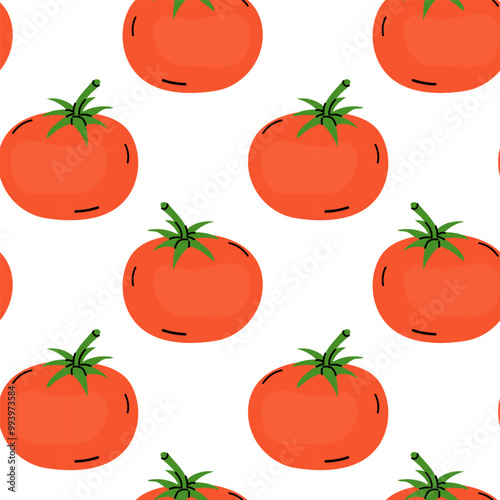 Vibrant illustration of fresh tomatoes on a white background arranged in a repeating pattern