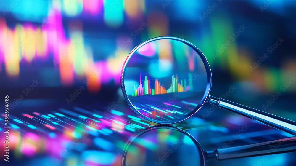 Analyzing digital financial charts with a magnifying glass for modern market insights