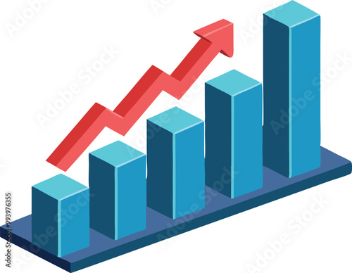 Growing line chart in isometric view, blue and red illustration showing financial growth Free Download Growing line chart in isometric view, blue and red illustration showing financial growth - GFXLoad