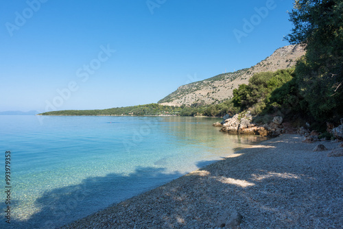 Beautiful scenery by the sea in Elia public beach, near Igoumenitsa, Greece photo