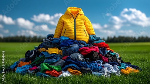 Vibrant Jacket Amidst Colorful Pile of Clothes photo