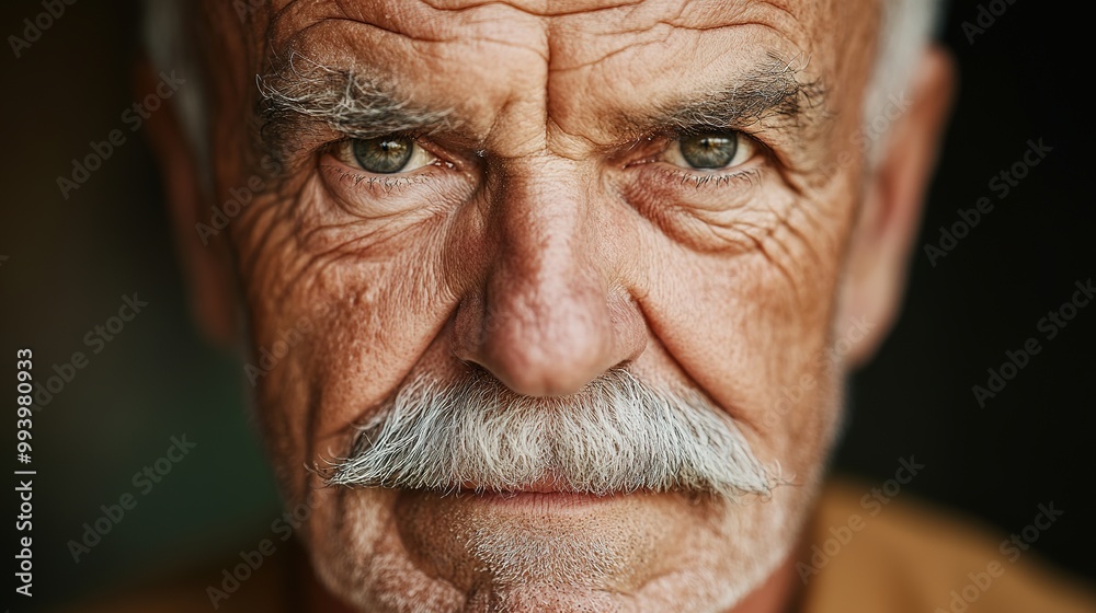 Intense elder man with striking blue eyes and mustache. Intense elder man with striking blue eyes and mustache.