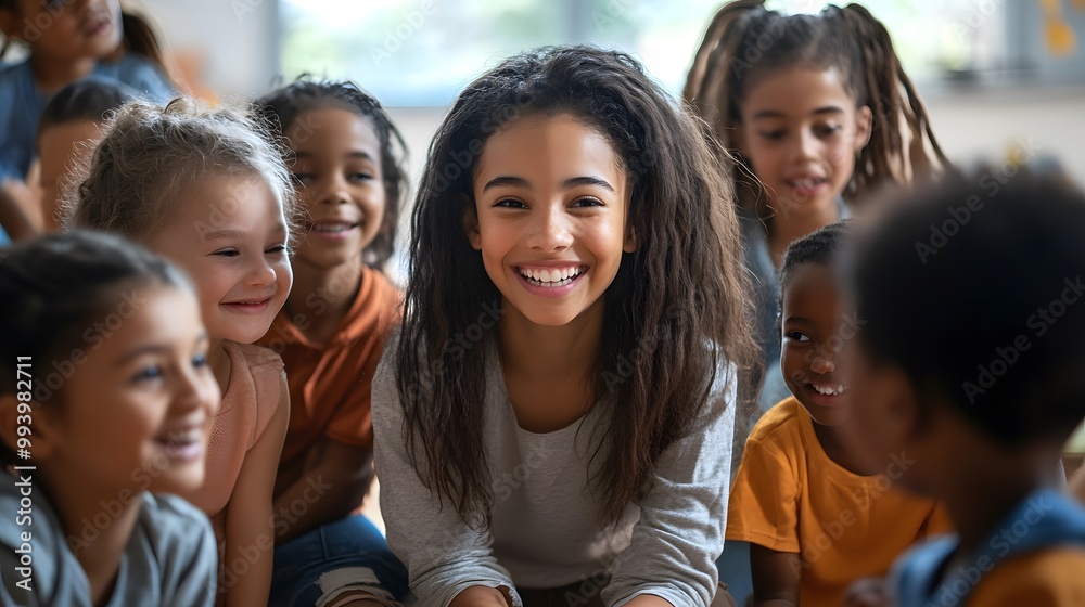 Diverse group of children smiling and looking at the camera Diverse group of children smiling and looking at the camera