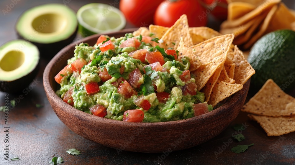 Delicious Guacamole with Tortilla Chips for Vibrant Mexican Cuisine Imagery Delicious Guacamole with Tortilla Chips for Vibrant Mexican Cuisine Imagery