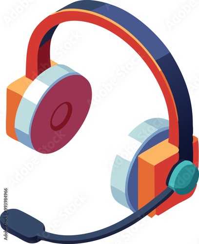 Isometric headset with microphone, modern business communication device illustration