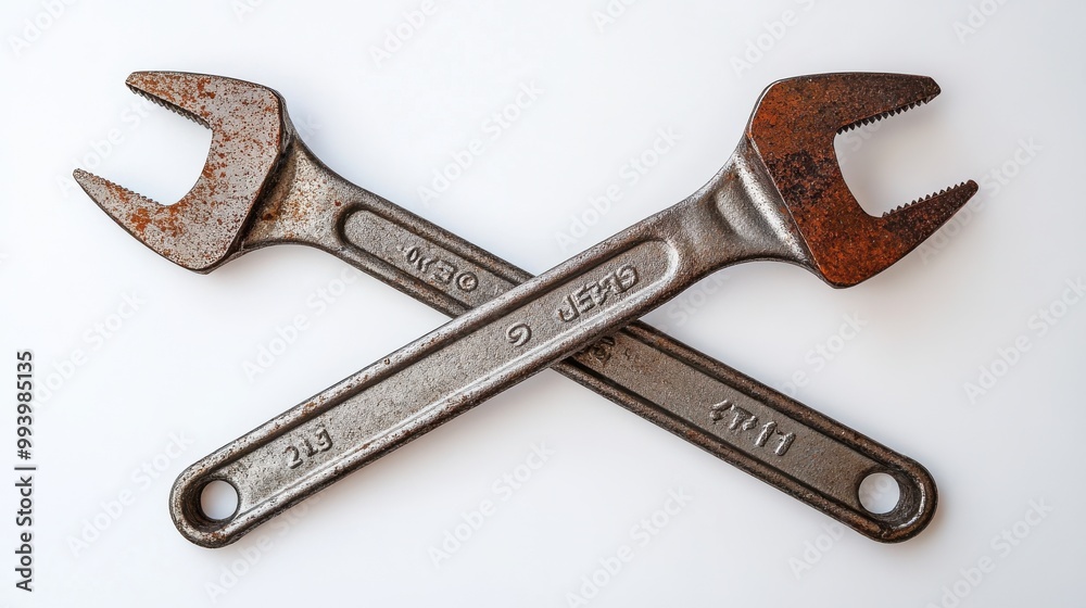 Crossed Adjustable Wrenches on White Background Design Crossed Adjustable Wrenches on White Background Design