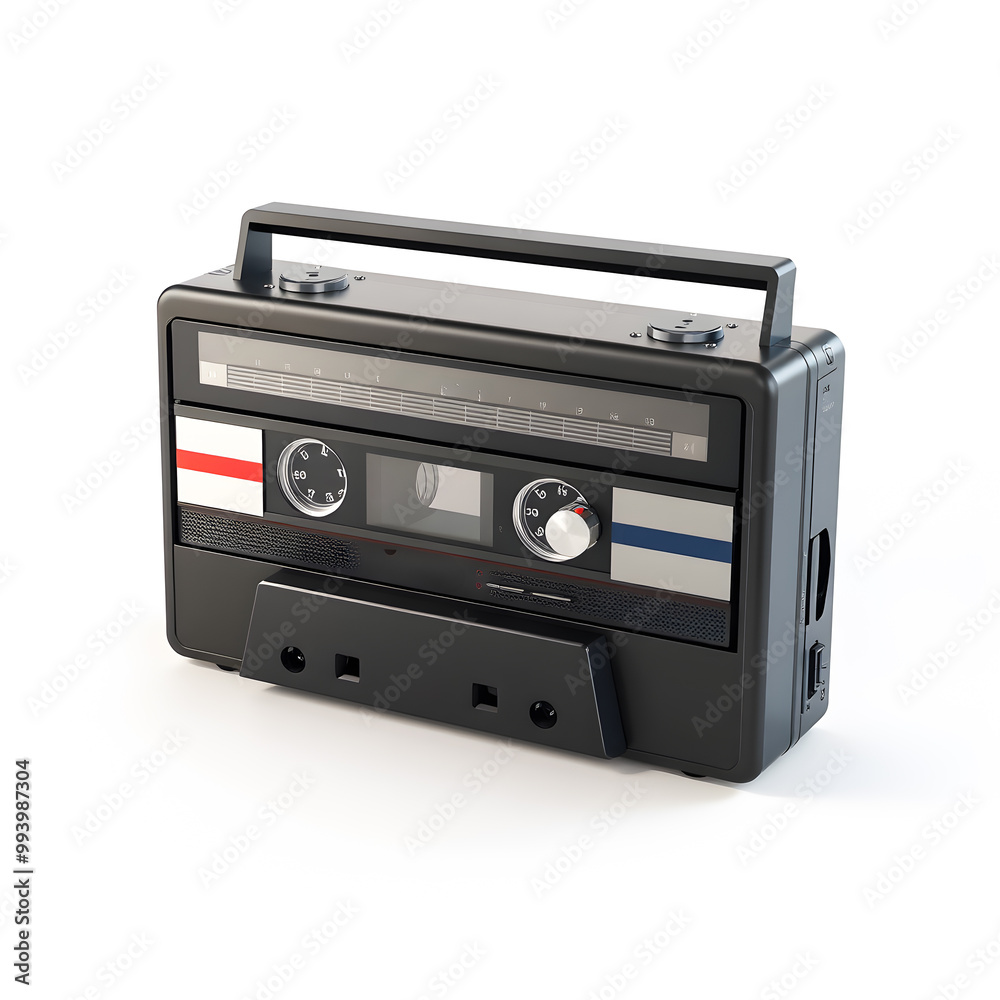 Obraz premium Retro audio cassette tape isolated on white background. 3d illustration