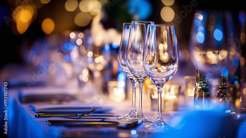 A formal gala featuring gourmet dining, live entertainment, and dancing. Guests dress in elegant attire, and the evening culminates with a champagne toast as the clock strikes midnight. Ai generated