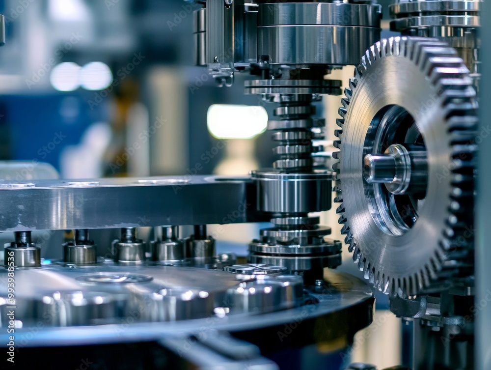 A close-up of a complex piece of industrial machinery in action, with gears and pistons moving, showcasing the power and precision of mechanical equipment in a manufacturing setting A close-up of a complex piece of industrial machinery in action, with gears and pistons moving, showcasing the power and precision of mechanical equipment in a manufacturing setting