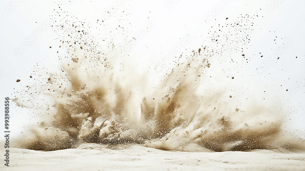 Dynamic cloud of colorful dust rising against a white background during an artistic performance Dynamic cloud of colorful dust rising against a white background during an artistic performance