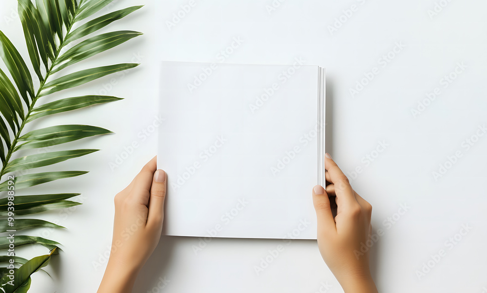 Hands Holding an Open Blank Book on a Minimalist Background design Hands Holding an Open Blank Book on a Minimalist Background design