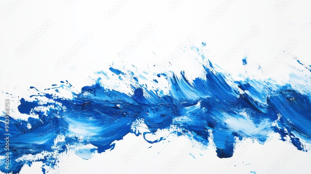 Expressive chaotic strokes of blue oil paint on a white canvas. Splashes of blue acrylic paint on a white background. The concept of sea waves. Abstract background. An element for the design Expressive chaotic strokes of blue oil paint on a white canvas. Splashes of blue acrylic paint on a white background. The concept of sea waves. Abstract background. An element for the design