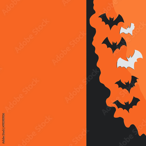 Bats flying over abstract orange and black design with limited colors