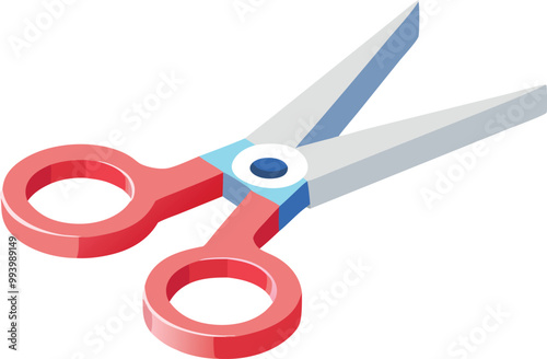 Red scissors in isometric style, school and crafting tool illustration