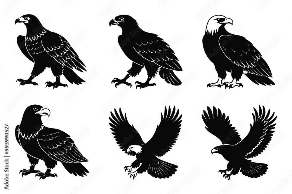 Fototapeta premium Eagle silhouette design in vector style with a white background
