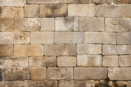 Processed collage of ancient yellow block wall texture. Background for banner, backdrop or texture