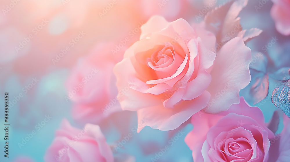 Delicate Peach Roses in Soft Focus with Gentle Light and Pastel Background Delicate Peach Roses in Soft Focus with Gentle Light and Pastel Background