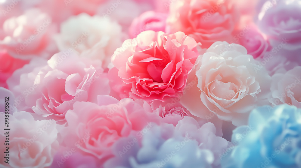 Fototapeta premium Delicate Peach Roses in Soft Focus with Gentle Light and Pastel Background