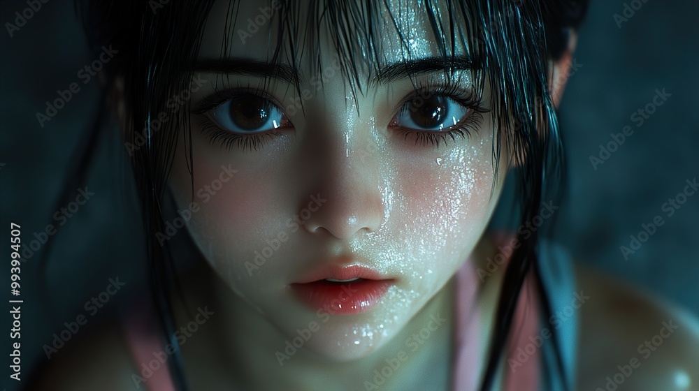 Close-Up Portrait of a Woman with Wet Skin Close-Up Portrait of a Woman with Wet Skin