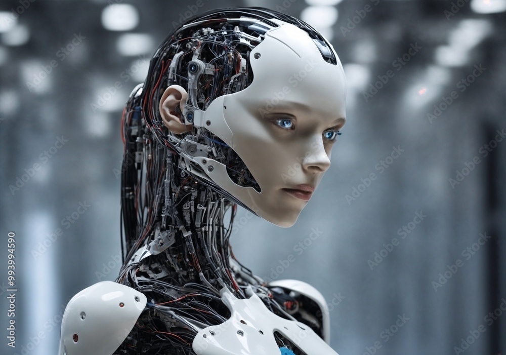 Artificial intelligence in the form of a robot, futuristic mood, high-tech environment Artificial intelligence in the form of a robot, futuristic mood, high-tech environment