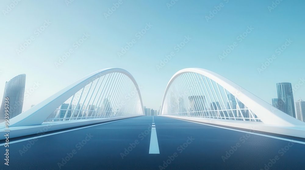 Fototapeta premium Smart bridge being built with high-performance materials like titanium and carbon fiber, set in a bustling modern city, Futurism, 3D Art