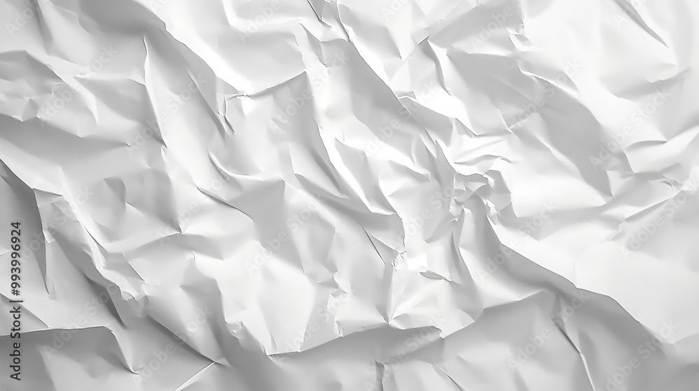 Fototapeta premium Crumpled white paper texture with subtle shadows creating depth and dimension