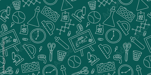 seamless pattern with stationery and stuff for school and education in doodle style. design for website poster backdrop wallpaper background banner package wrapping textile print