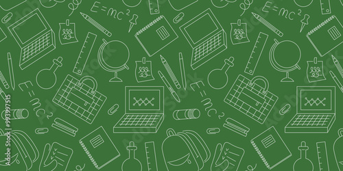 seamless pattern with stationery and stuff for school and education in doodle style. design for website poster backdrop wallpaper background banner package wrapping textile print